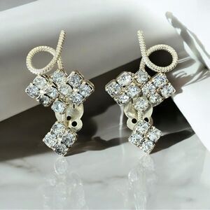 Vintage Silver Crystal Cluster Earrings – Elegant Statement Drops